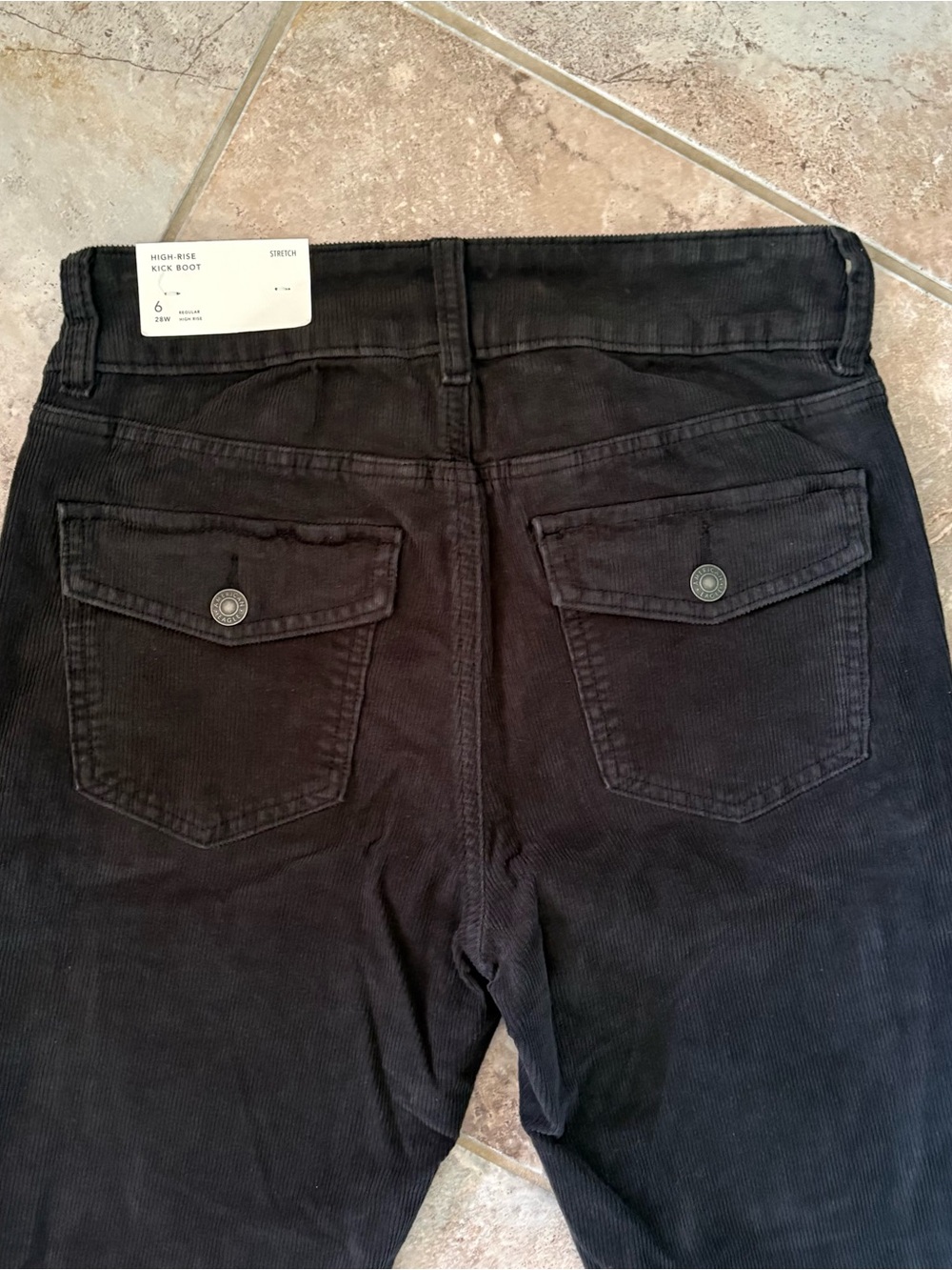 American Eagle Black Corduroy Flare Pants High Rise Size 6 Stretch Retro NWT - Picture 8 of 11